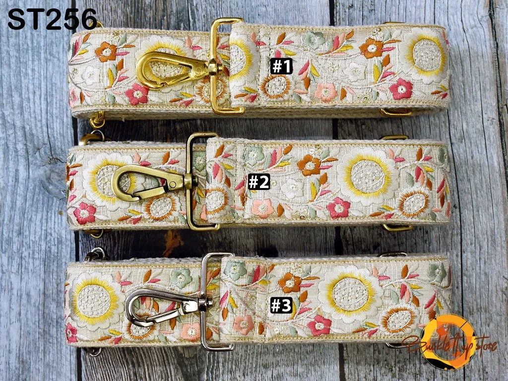 Yellow Sling Bag Strap Crossbody Strap Purses Handbag Embroidered Boho Bag Strap Floral Embroidery Replacement Strap Boho Guitar Strap
