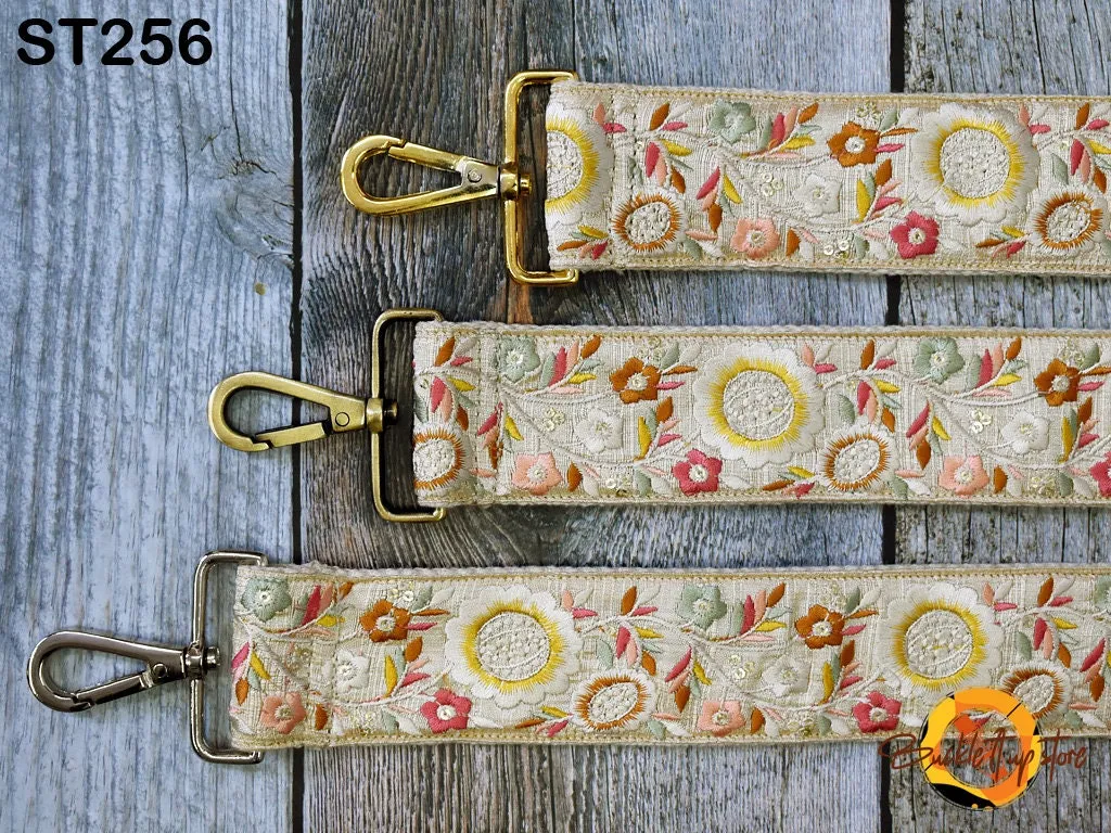 Yellow Sling Bag Strap Crossbody Strap Purses Handbag Embroidered Boho Bag Strap Floral Embroidery Replacement Strap Boho Guitar Strap