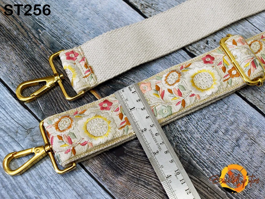 Yellow Sling Bag Strap Crossbody Strap Purses Handbag Embroidered Boho Bag Strap Floral Embroidery Replacement Strap Boho Guitar Strap