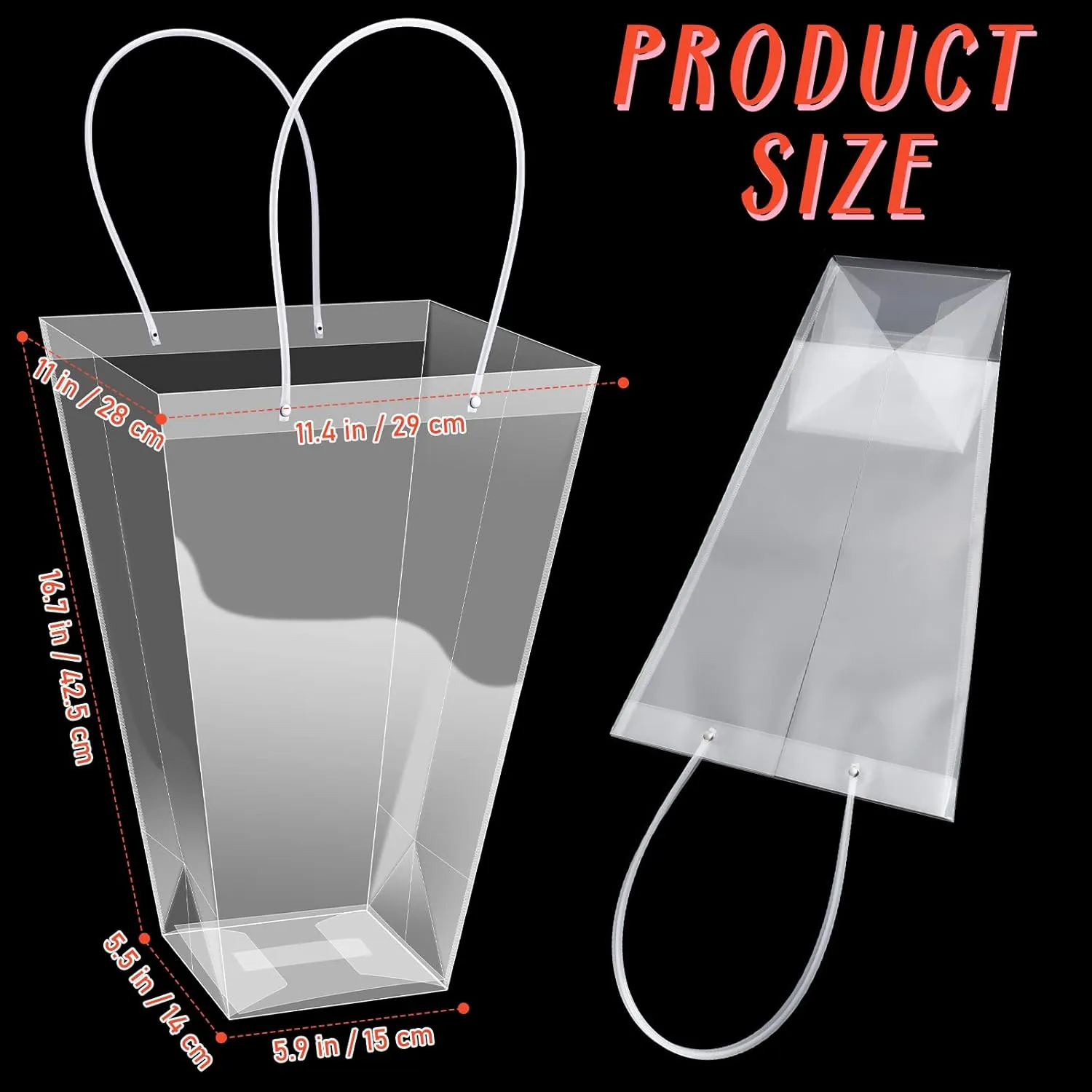 Yexiya 12 Pcs Floral Bags Large Clear Flower Bouquet Bag Bulk with Handle Transparent Florist Gift Packaging Plastic Gift for Birthday Christmas Valentine Mother's Day Wedding, 11.4 x 5.9 x 16.7 Inch
