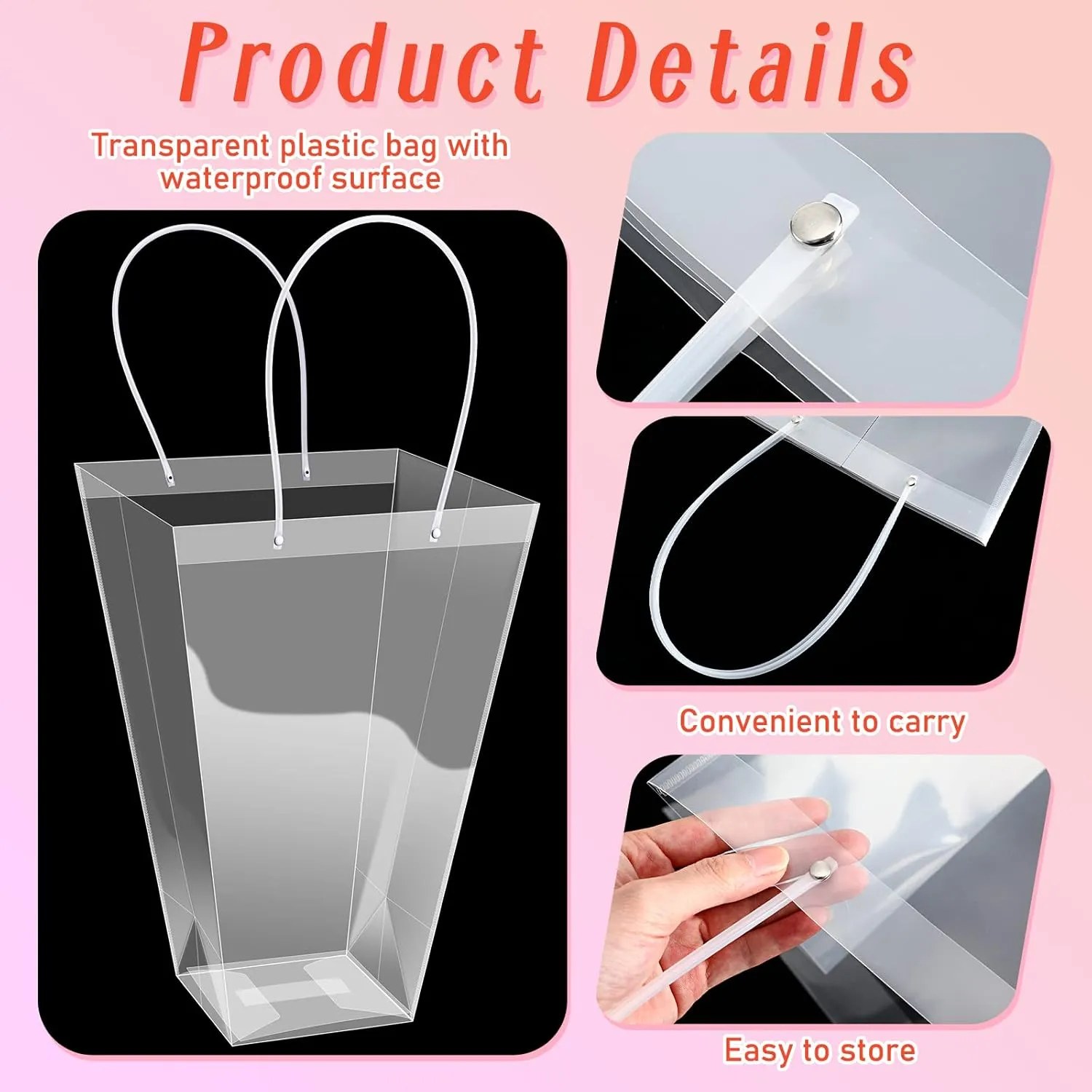 Yexiya 12 Pcs Floral Bags Large Clear Flower Bouquet Bag Bulk with Handle Transparent Florist Gift Packaging Plastic Gift for Birthday Christmas Valentine Mother's Day Wedding, 11.4 x 5.9 x 16.7 Inch
