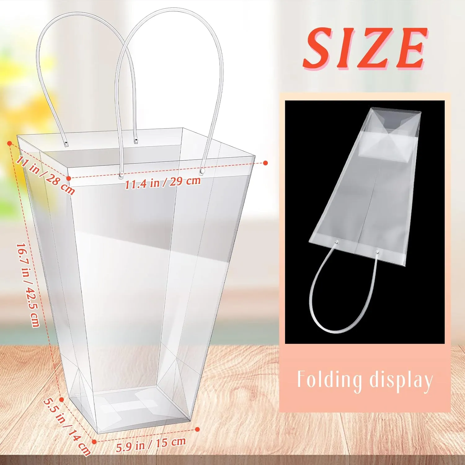 Yexiya 24 Pcs Floral Bags Large Clear Flower Bouquet Bag Bulk with Handle Transparent Florist Gift Packaging Plastic Gift for Birthday Christmas Valentine Mother's Day Wedding, 11.4 x 5.9 x 16.7 Inch