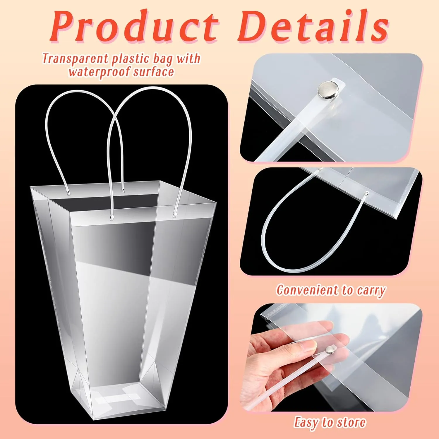 Yexiya 24 Pcs Floral Bags Large Clear Flower Bouquet Bag Bulk with Handle Transparent Florist Gift Packaging Plastic Gift for Birthday Christmas Valentine Mother's Day Wedding, 11.4 x 5.9 x 16.7 Inch