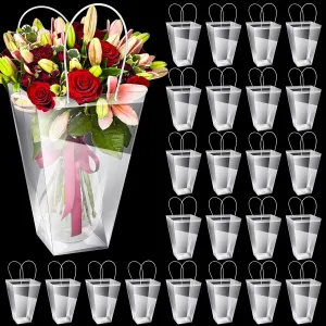 Yexiya 24 Pcs Floral Bags Large Clear Flower Bouquet Bag Bulk with Handle Transparent Florist Gift Packaging Plastic Gift for Birthday Christmas Valentine Mother's Day Wedding, 11.4 x 5.9 x 16.7 Inch