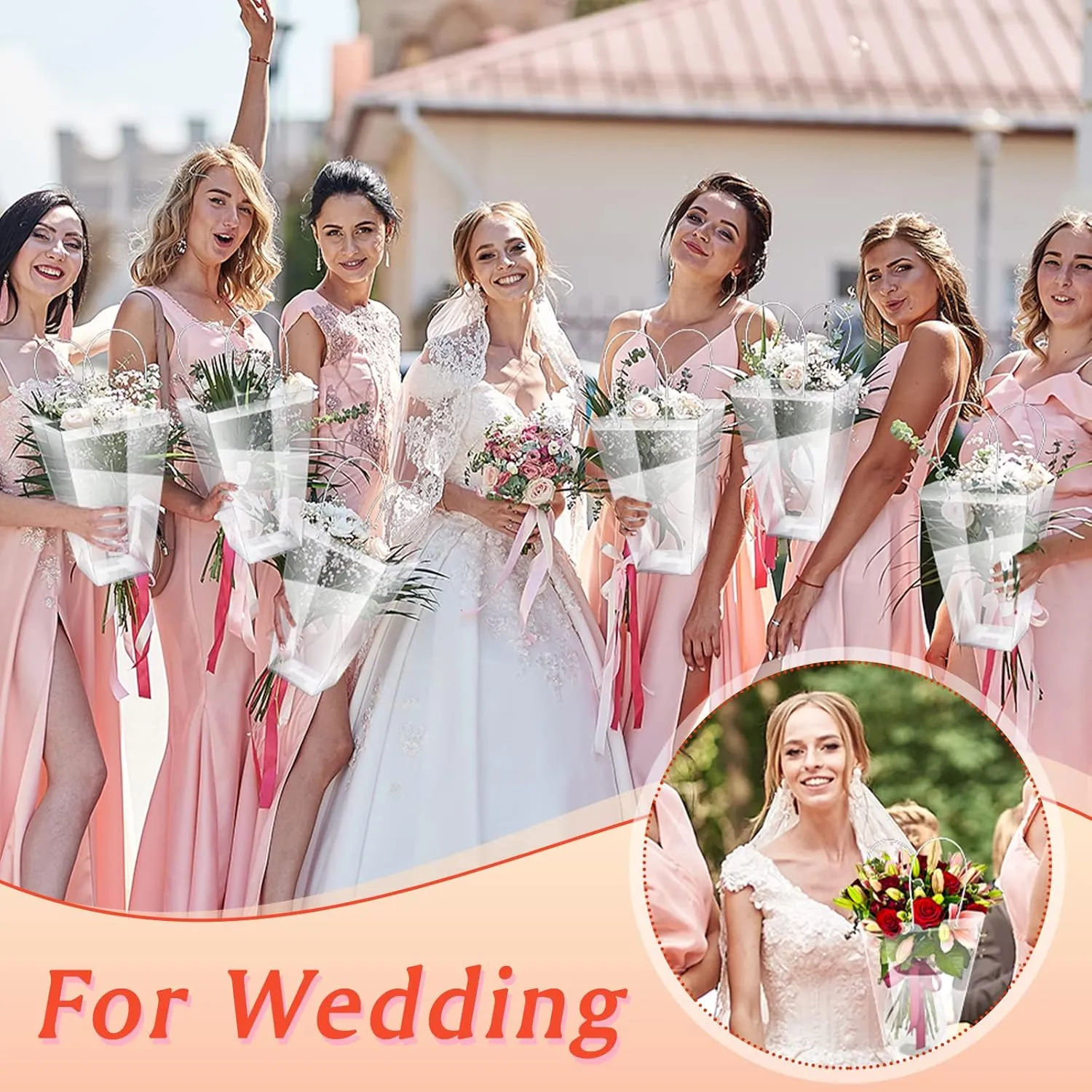 Yexiya 24 Pcs Floral Bags Large Clear Flower Bouquet Bag Bulk with Handle Transparent Florist Gift Packaging Plastic Gift for Birthday Christmas Valentine Mother's Day Wedding, 11.4 x 5.9 x 16.7 Inch