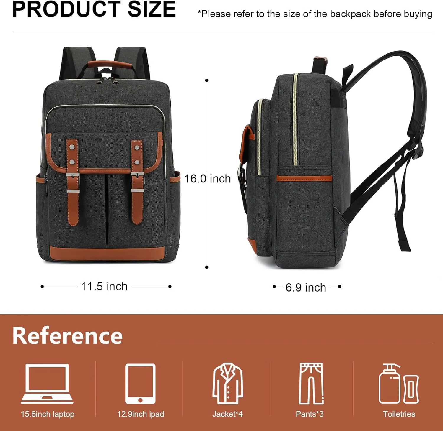 YGR Laptop Backpack for Women, Female, College, Travel, Business, Outdoor Sports, Office, Work in Black