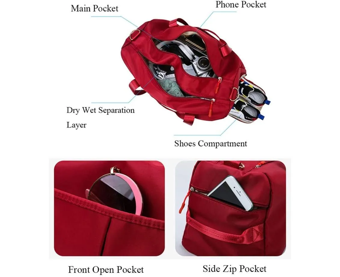 Yoga Gym Sport Duffel Bags Tote Bag Gym Bags Overnight Bag Weekender Bag,Red