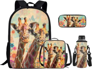 Ystardream 7th Grade Backpack Girl Backpack And Lunch Box Set Kids Art Giraffe Girls Backpack Purse for Women Elementary School Bookbag with Pencil Case Rucksack for Teens Child Back To School