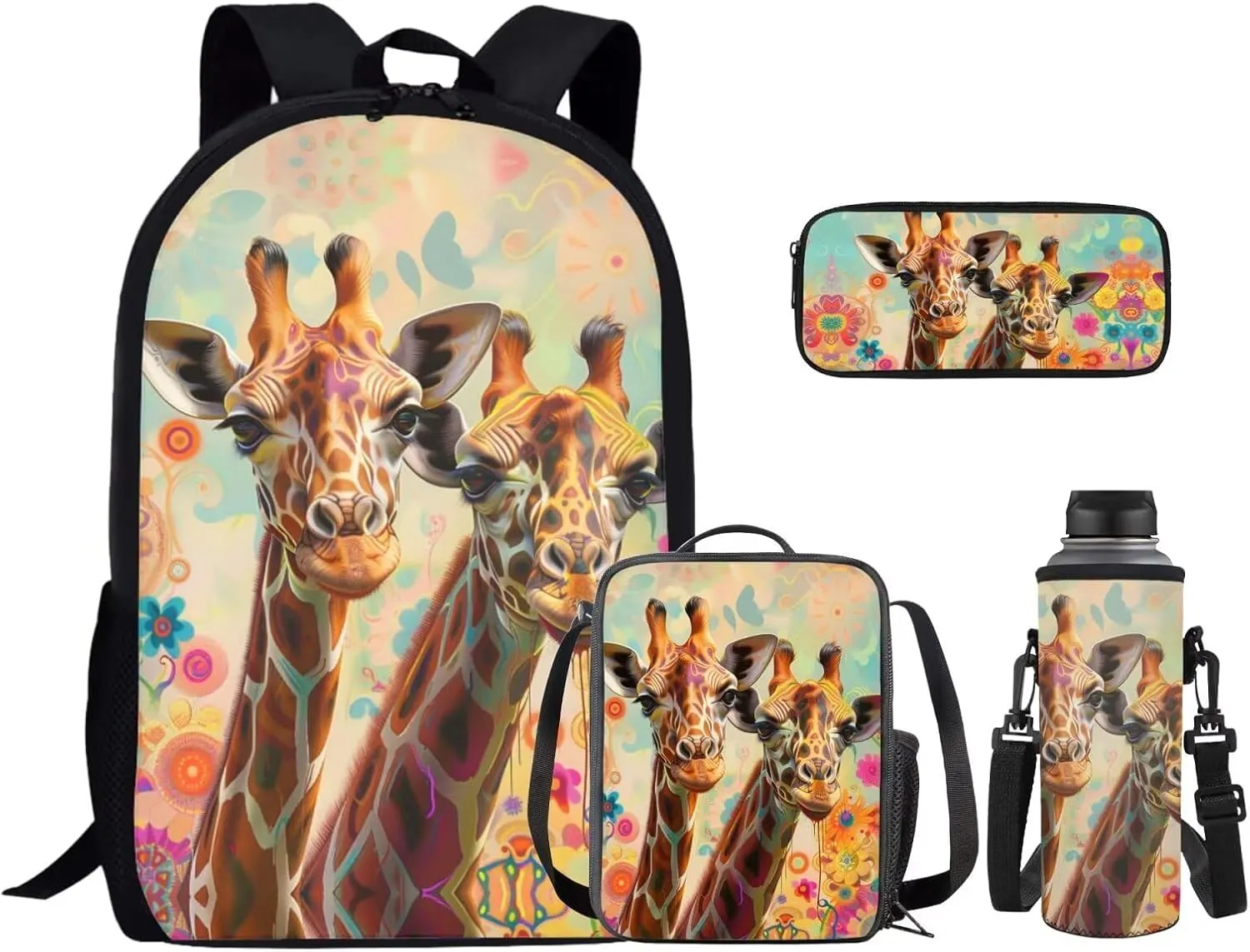 Ystardream 7th Grade Backpack Girl Backpack And Lunch Box Set Kids Art Giraffe Girls Backpack Purse for Women Elementary School Bookbag with Pencil Case Rucksack for Teens Child Back To School