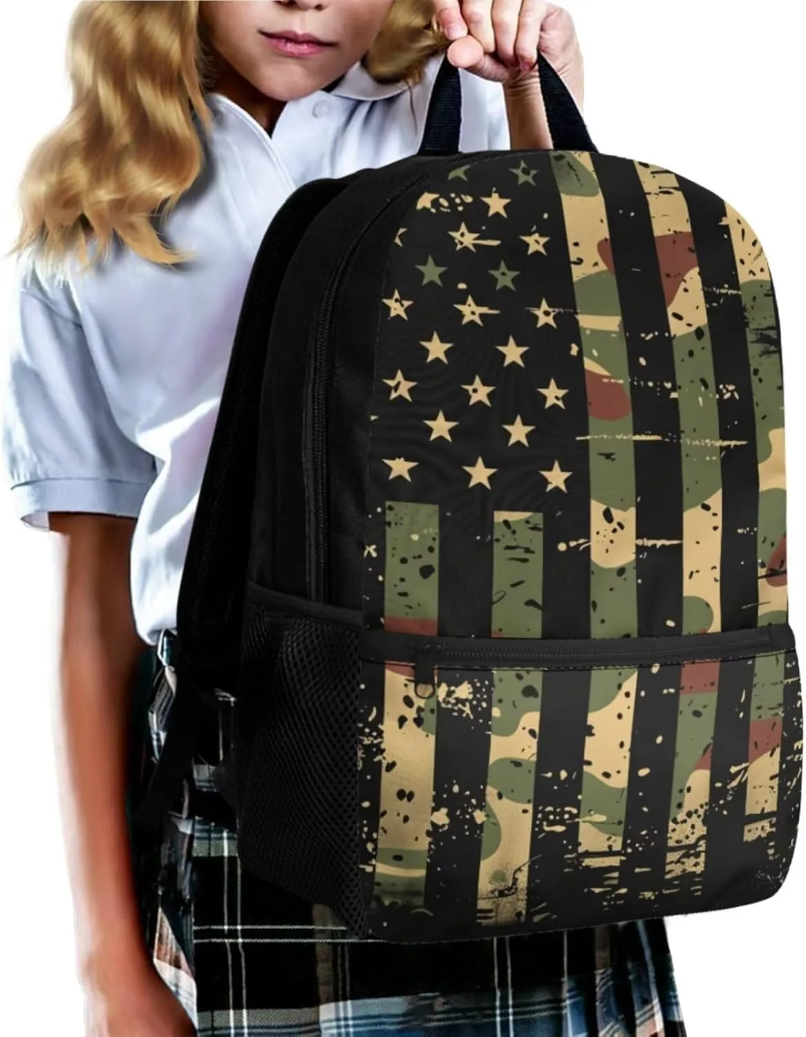 Ystardream American Flag primary School Backpack for Boys 17 Inch Independent DaySchool Bag with Lunch Bag Set Elementary Supplies for Patriotic Teenager Independence Day Parade (Pencil Case,Keychain)