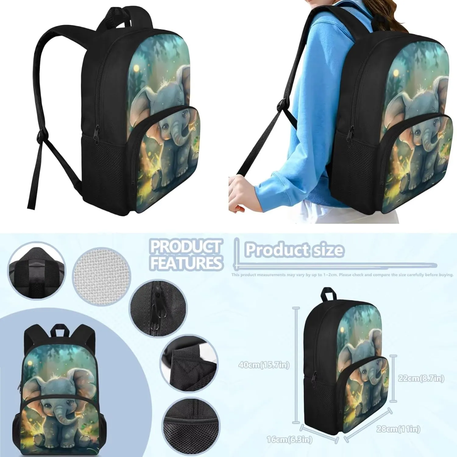 Ystardream Kids Backpack and Lunch Box Set 3D Elephant Kindergarten Backpack for Girls 4-6 with Picnic Lunch Bag Pencilcase 3 in 1 Set Hiking Travel Daypack Cute Girls School Bookbag