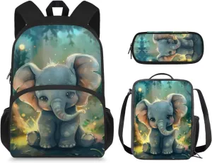 Ystardream Kids Backpack and Lunch Box Set 3D Elephant Kindergarten Backpack for Girls 4-6 with Picnic Lunch Bag Pencilcase 3 in 1 Set Hiking Travel Daypack Cute Girls School Bookbag