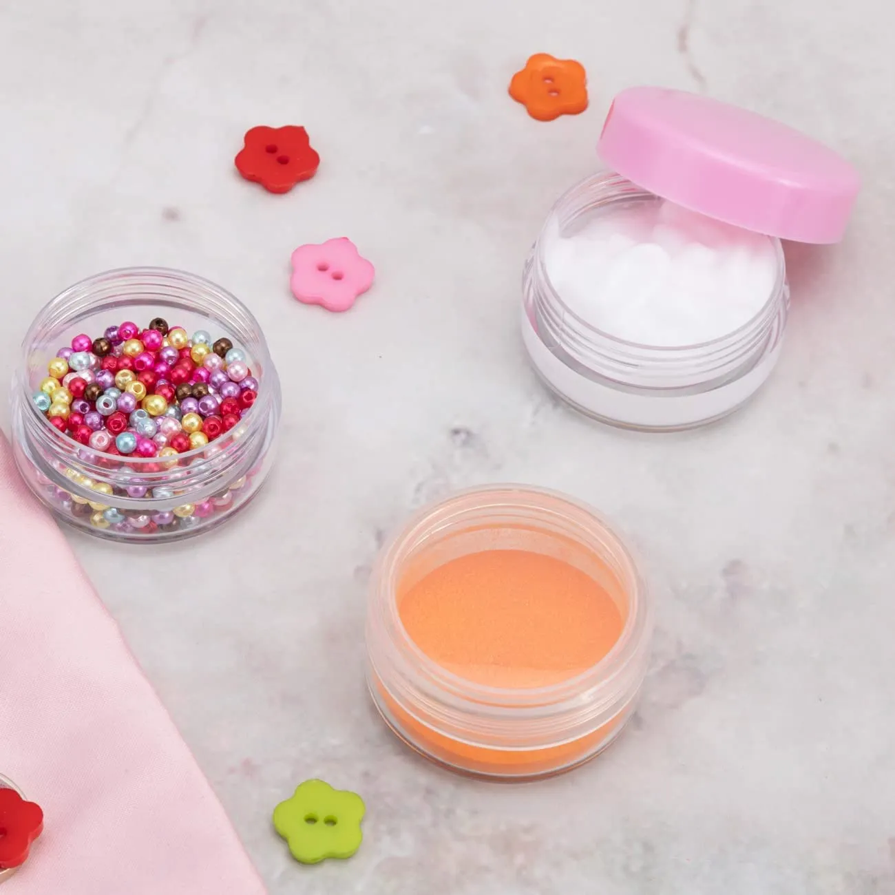 ZEJIA 5 Gram Sample Containers with Lids, Mini Makeup Containers, Empty Plastic Travel Cosmetic Containers with Labels(100 Count, Pink Lid)