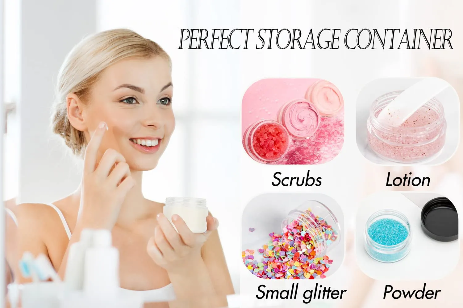 ZEJIA 5 Gram Sample Containers with Lids, Mini Makeup Containers, Empty Plastic Travel Cosmetic Containers with Labels(100 Count, Pink Lid)