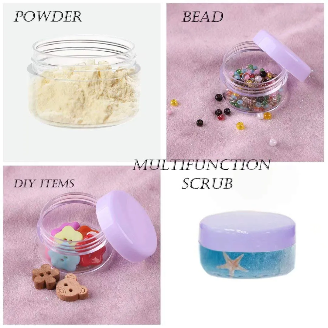 ZEJIA 5 Gram Sample Containers with Lids, Mini Makeup Containers, Empty Plastic Travel Cosmetic Containers with Labels(100 Count, Purple Lid)