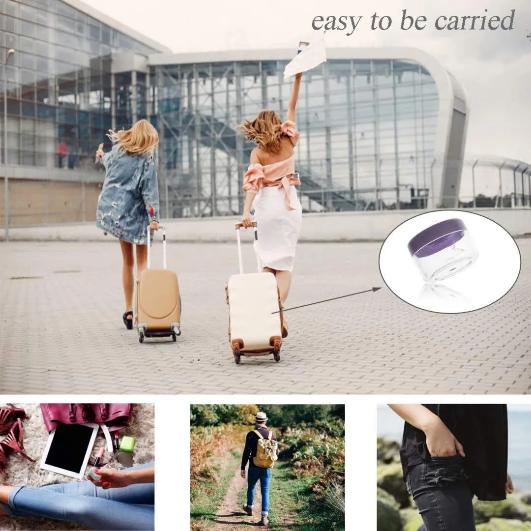 ZEJIA 5 Gram Sample Containers with Lids, Mini Makeup Containers, Empty Plastic Travel Cosmetic Containers with Labels(100 Count, Purple Lid)