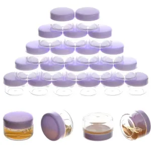 ZEJIA 5 Gram Sample Containers with Lids, Mini Makeup Containers, Empty Plastic Travel Cosmetic Containers with Labels(100 Count, Purple Lid)