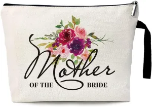 ZHANTUONE Mother of The Bride Funny Wedding Cosmetic Bag, White, Foldable Storage Large Capacity, Zipper, Cosmetic Bag, Wedding Party Gifts, Mother of Bride Gifts, Travel, Parties