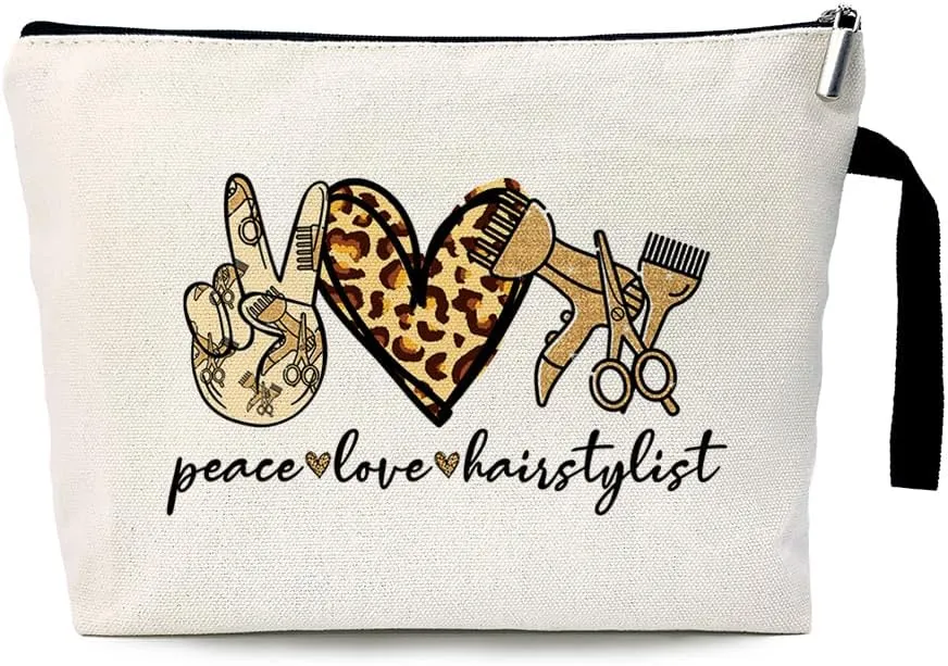 ZHANTUONE Peace Love Hairstylist Cosmetic Bag，hairstylist Gifts,Hairdresser Gifts,Stylist Cosmetic Bag,The Best Gift For a hairstylist,hairstylist graduation gift,Hairstylist Toiletry Bag