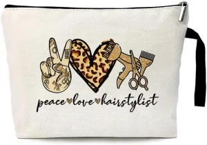 ZHANTUONE Peace Love Hairstylist Cosmetic Bag，hairstylist Gifts,Hairdresser Gifts,Stylist Cosmetic Bag,The Best Gift For a hairstylist,hairstylist graduation gift,Hairstylist Toiletry Bag