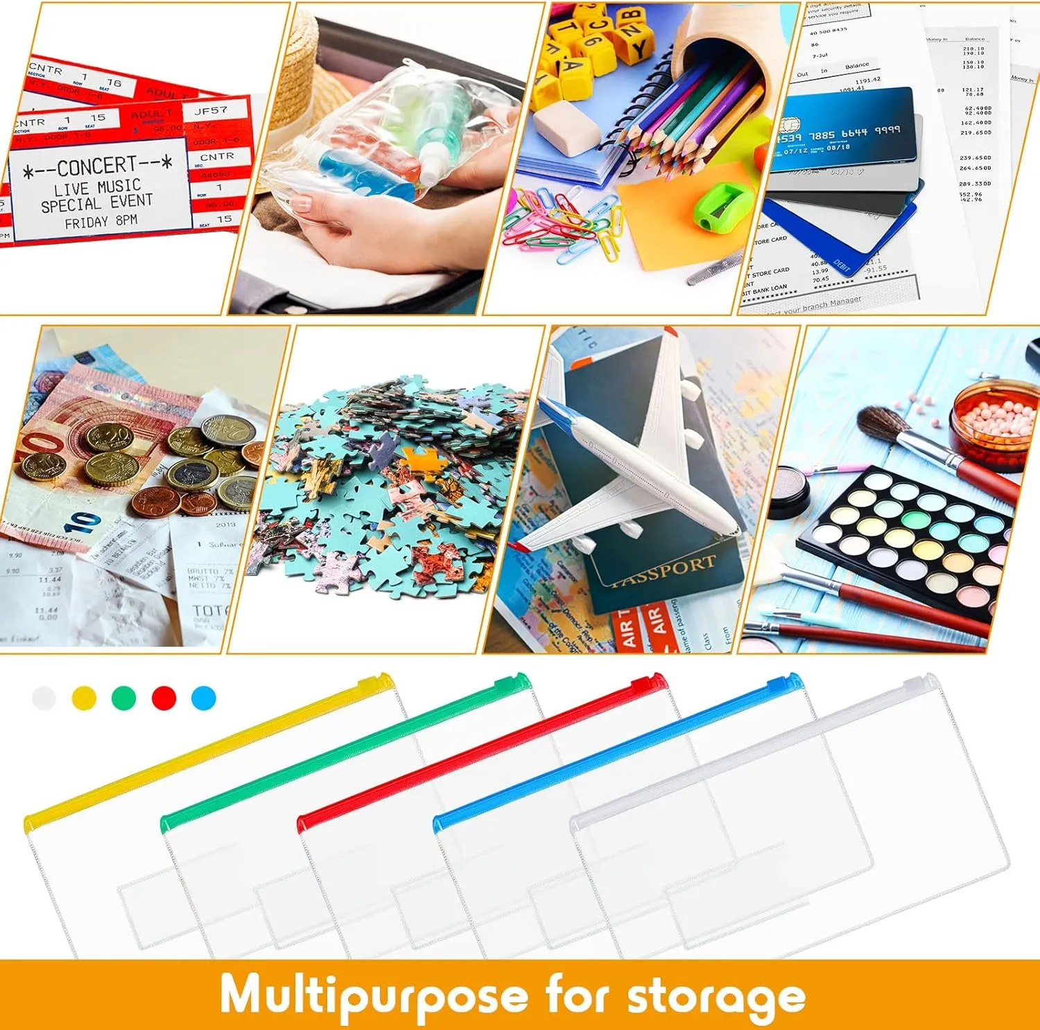 Zhehao 200 Pcs Poly Envelopes Zip Bulk,Clear Pencil Pouch, Plastic Pencil Cases with Label Zippered, A6 Size Reusable Bill File Bag for Money Cash Files School Office Supplies,9.2 x 4.7 Inches