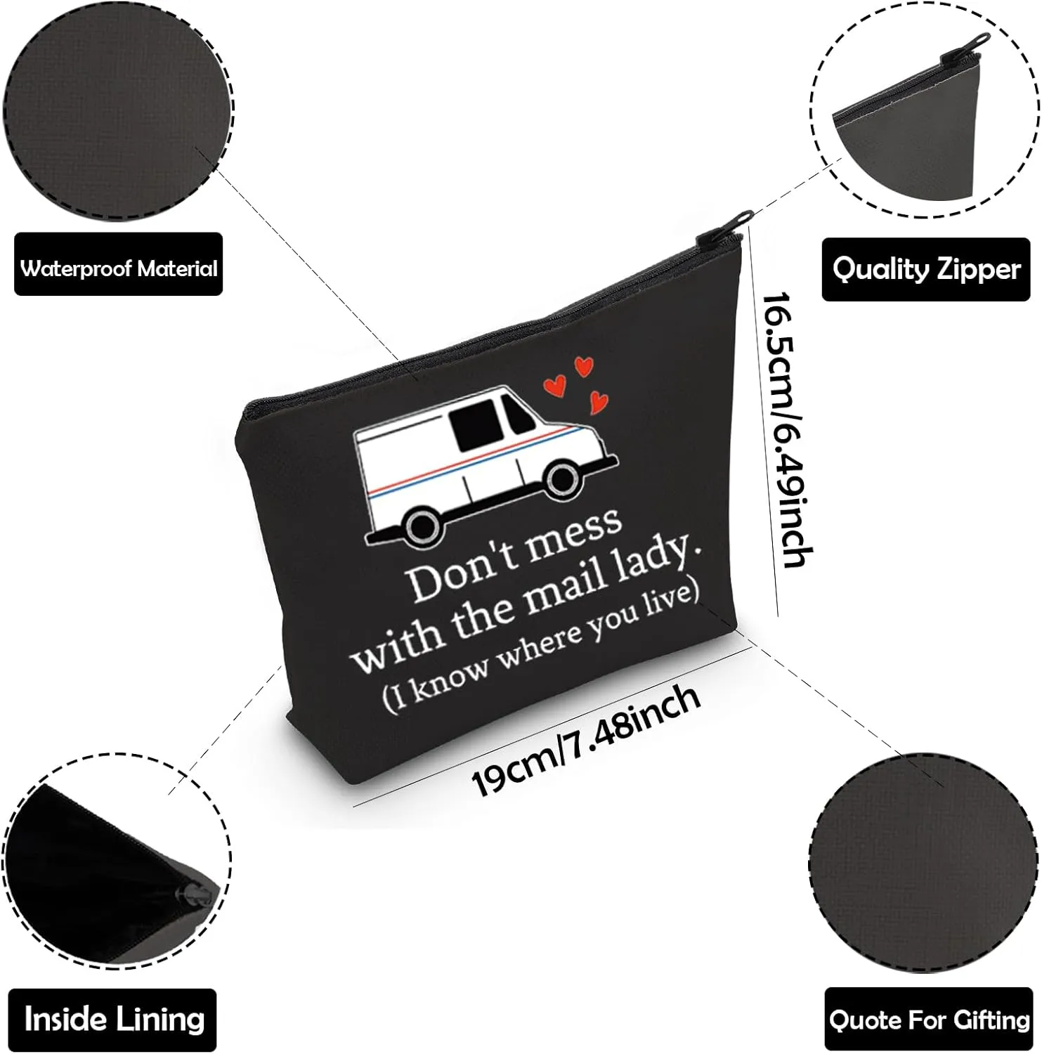 ZJXHPO Mail Carrier Thank You Gift Don't Mess With The Mail Lady Cosmetic Bag Postal Worker Zipper Pouch Gift