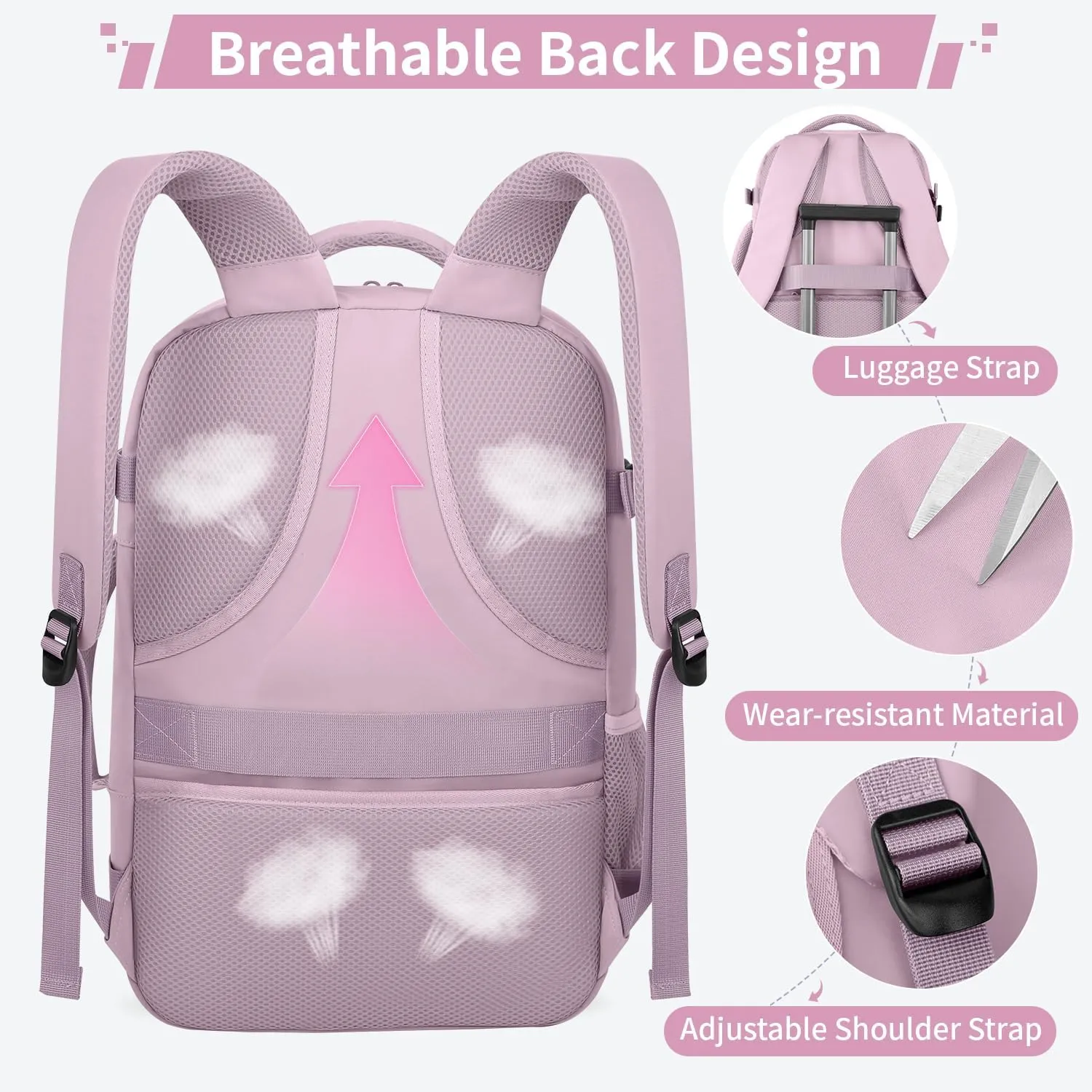 ZOMFELT Travel Backpack for Women, Carry On Backpack, TSA 15.6inch Laptop Backpack Flight Approved, Personal Item Travel Bag Nurse Bag Casual Daypack for School Weekender Business, Dark Purple