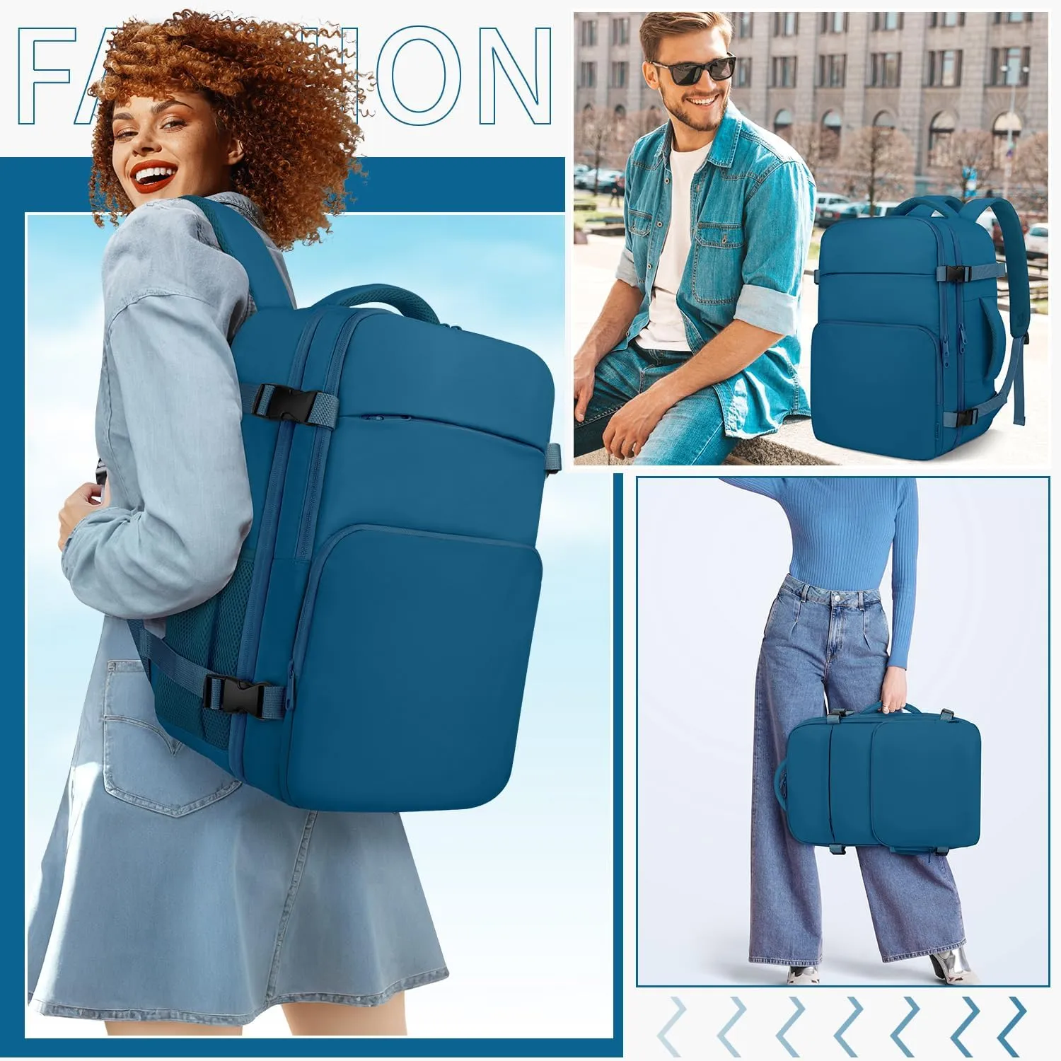 ZOMFELT Travel Backpack for Women Men, Carry on Backpack, TSA 15.6 inch Laptop Backpack Flight Approved, Personal Item Travel Bag Nurse Bag Casual Daypack for School Weekender Business Trip, Blue